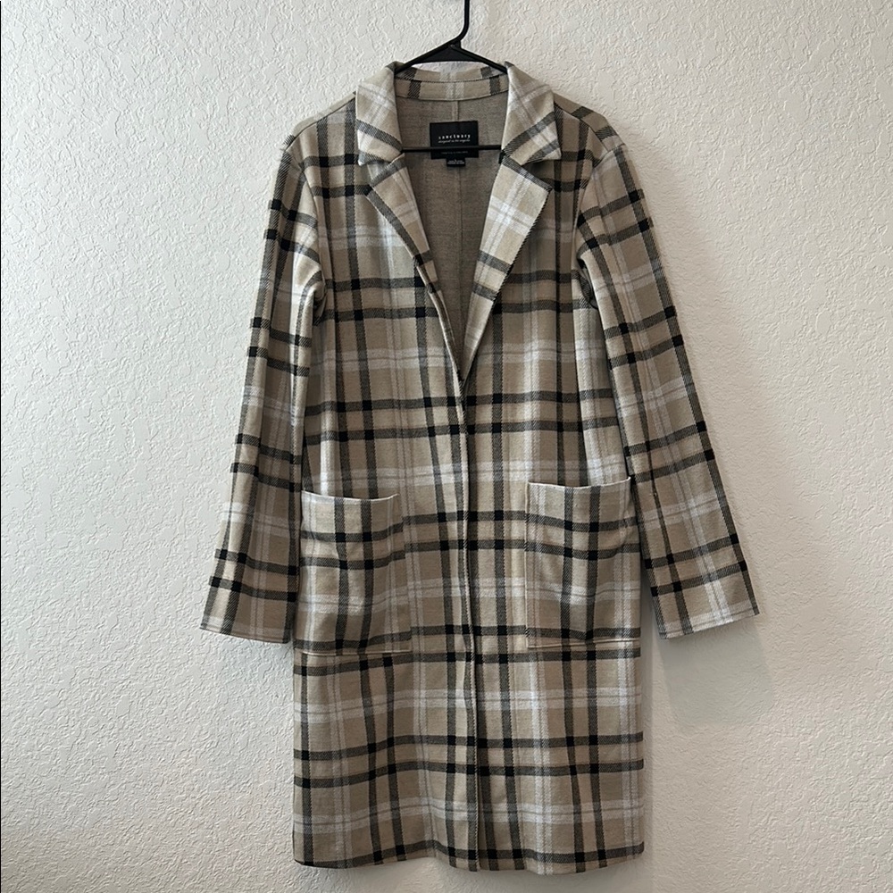 Sanctuary Women's Beige Plaid Button Front Duster Chore Jacket Shacket